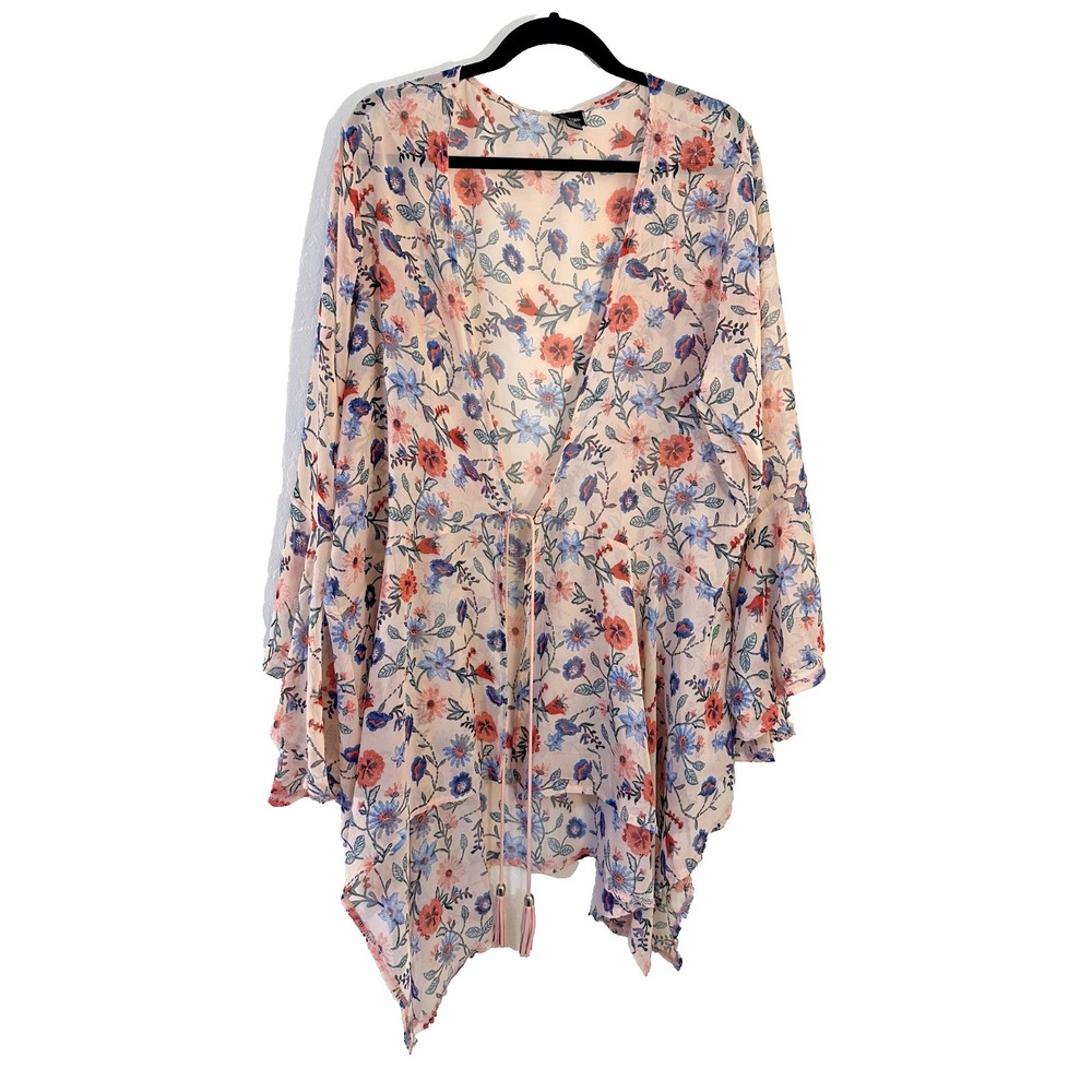 La Vanya Womans Asymmetric Floral Cottagecore Kimono Size 3X Garden Whimsical
